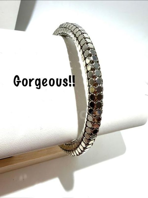 Stunning, Size Large, 3 Inch, Rhodium FIlled, John Hardy Style Dot Bangle Bracelet