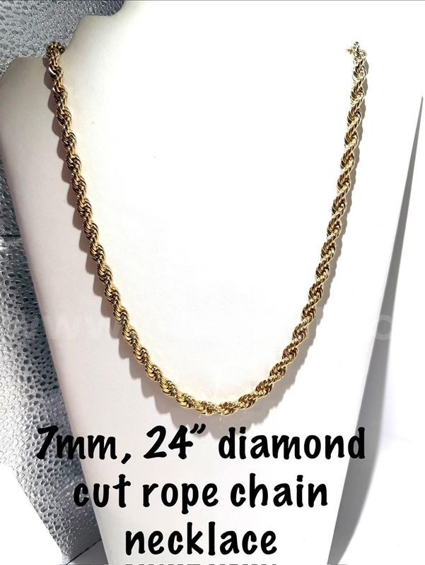 Gorgeous, 7MM, 24 Inch, 24kt Gold Filled, Diamond Cut Chain Necklace