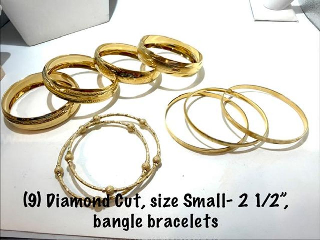 (9), Size Small, Gorgeous, 2 1/2 Inch, 24kt Gold Filled, Diamond Cut Bangle Bracelets