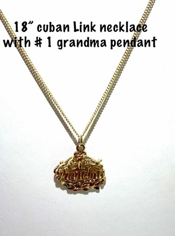 Danity, 18 Inch, Small, 24kt Gold Filled, Cuban Link Chain, W/#1 Grandma Pendant