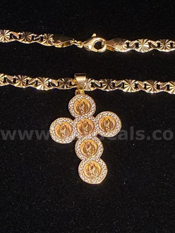 Beautiful, 22 Inch, 18K Gold Filled Sunburst Chain Necklace W/Two Toned CZ Pendant