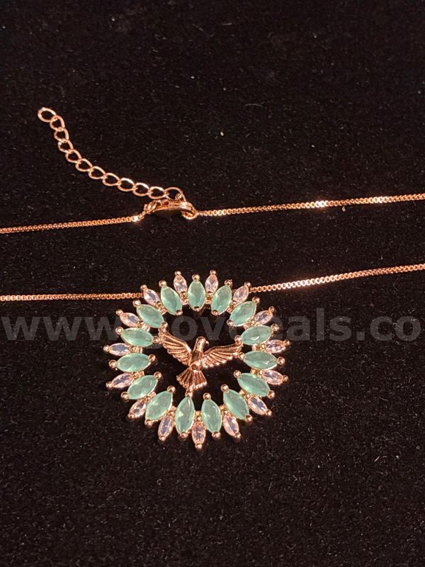 Beautiful, 18K Gold Filled, Aquamarine CZ Dove Pendant w/ 16+” Dainty Necklace.