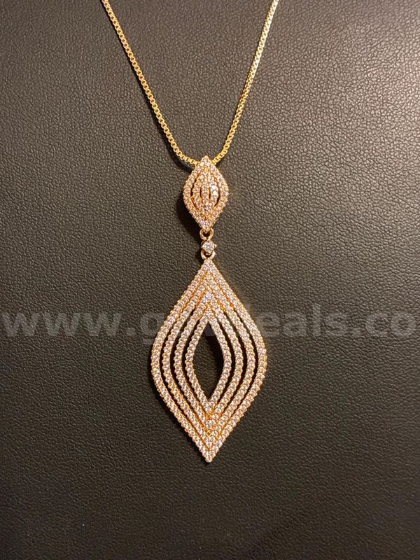 Beautiful, 18K Gold Filled, Ladies Elegant CZ Pendant W/ 18+” Necklace.