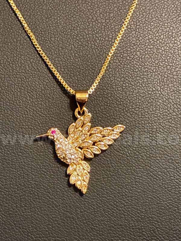Beautiful, 18K Gold Filled, CZ Hummingbird W/ 17+” Necklace.