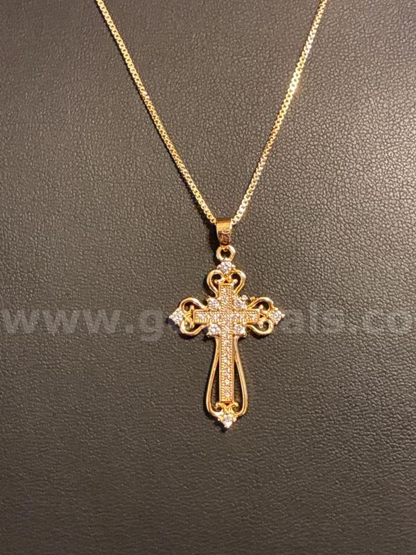 Beautiful, 18K Gold Filled, Ladies Elegant Cross CZ Pendant W/ 16+” Necklace.