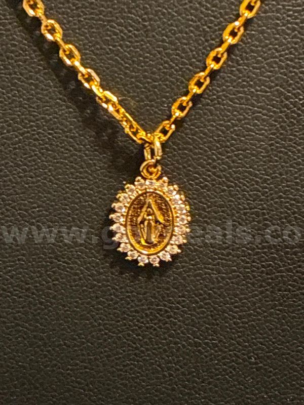 Beautiful, 24K Gold Filled, 19.7” Thin Cable Necklace W/ X-Small Virgin Mary Pendant.