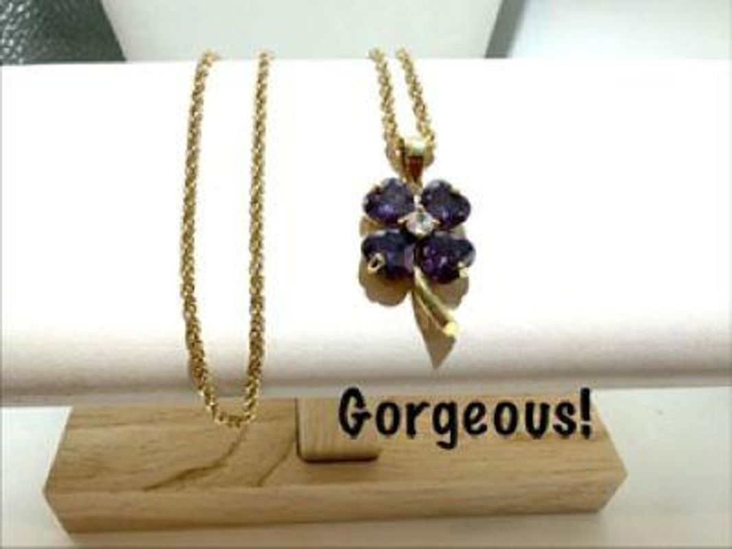 Dazzling, 1MM, 18 Inch, Diamond Cut, 24kt Gold Filled, Rope Chain W/CZ Amethyst Clover Pendant