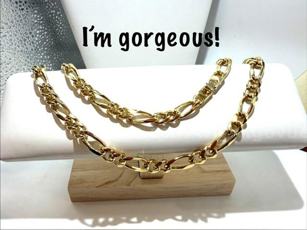 Beautiful, 22 Inch, 24kt Gold Filled, Figaro Chain Necklace