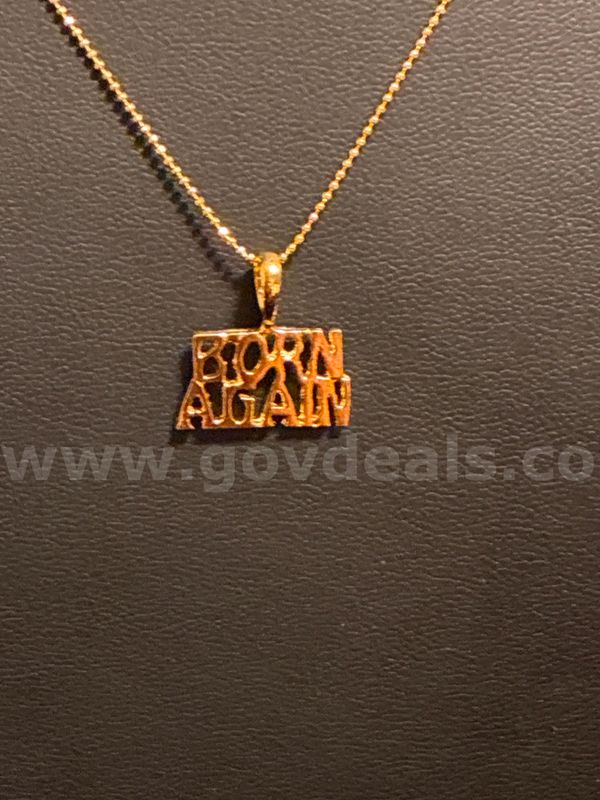 Beautiful, 24K Real Gold Filled, “BORN AGAIN” Pendant W/24” Dainty Beaded Necklace.