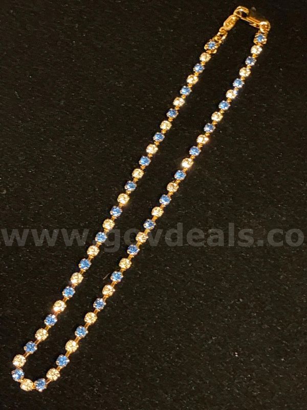 Beautiful, 10 Inch, Blue and Diamond CZ, Anklet, 24K Real Gold Filled.