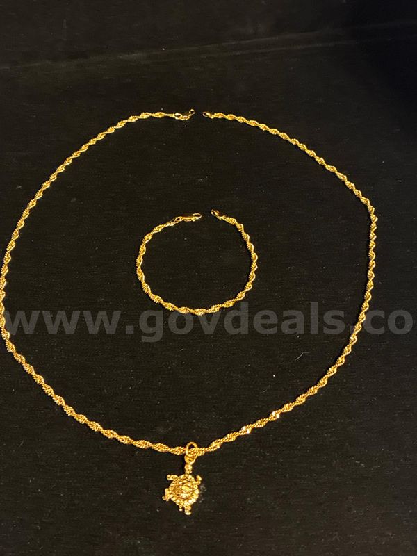 Beautiful, 23” Whisper Necklace W/ Turtle Charm and 7” Whisper Bracelet Set. 24K Real Gold Filled.