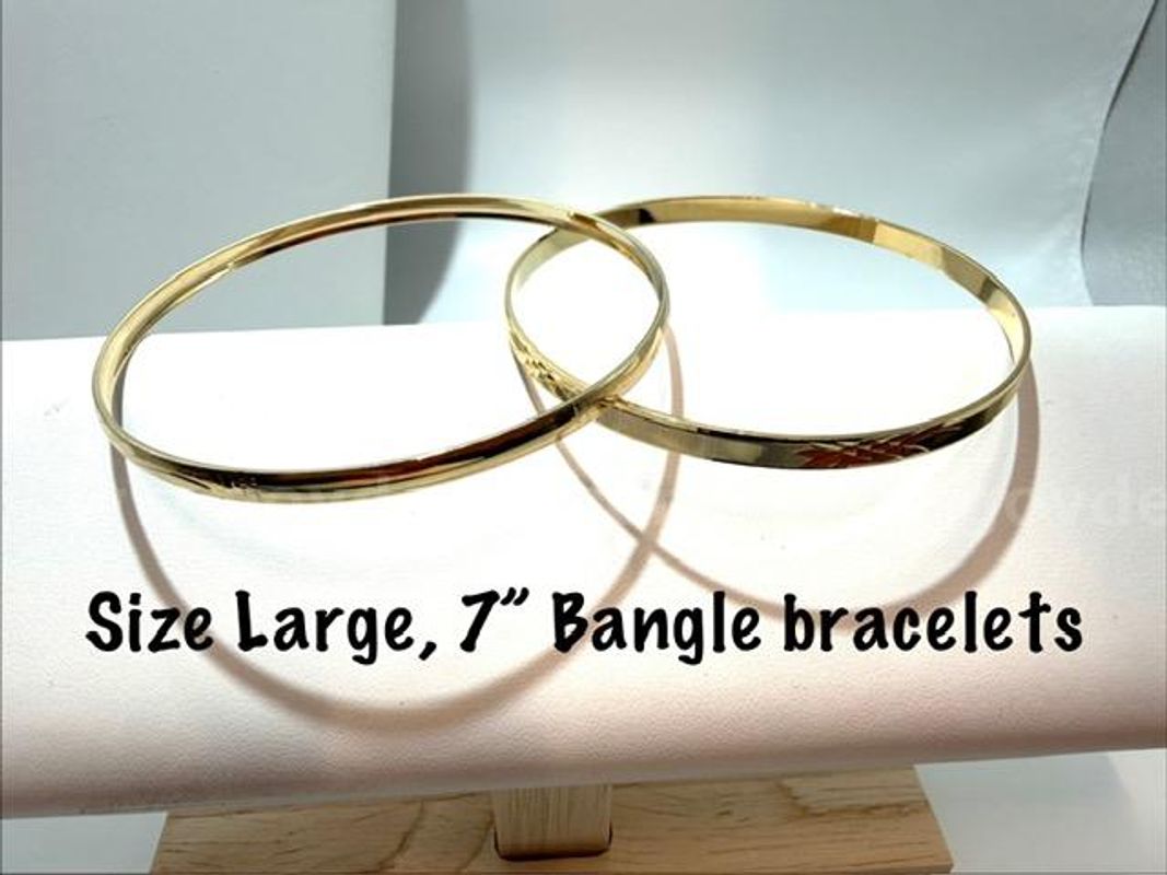 (2) Size Large, 24kt Gold Filled, 7 Inch, Diamond Cut Bangle Bracelets
