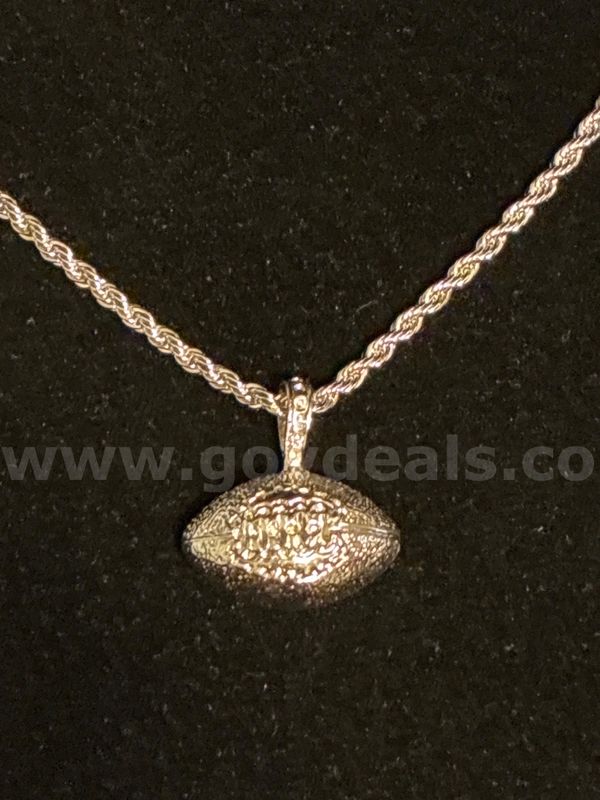 TOUCH DOWN! Rhodium Clad (Silver), 18” , Rope Necklace W/Football Charm.