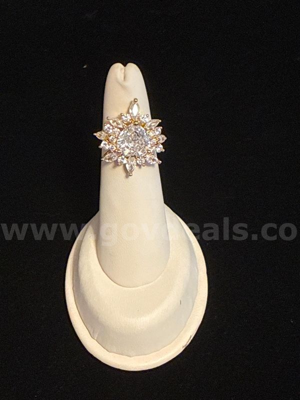 Beautiful, Size 5.5, Ladies, CZ, Floral, Heart, Marquise Cut Cocktail Ring 24K Real Gold Filled.