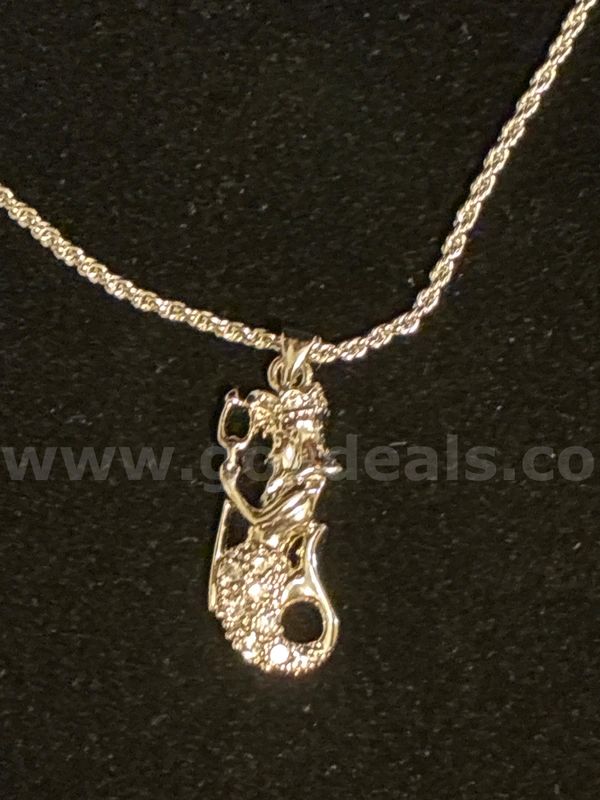 Rhodium Clad (Silver), 2mm, 16 Inch, Diamond Cut Rope Chain W/ Aquarius Pendant