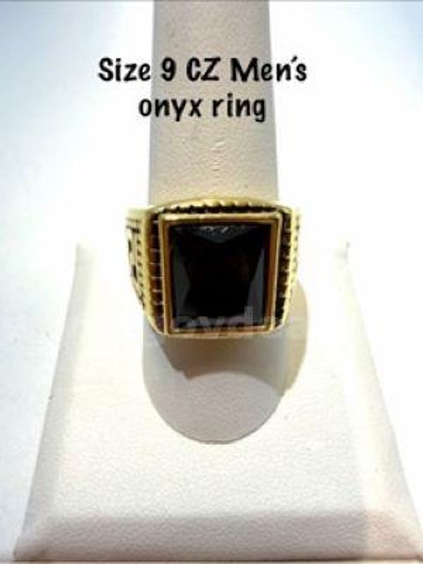 Attractive, Men's, Size 9, 24kt Gold Filled, CZ Onyx Ring