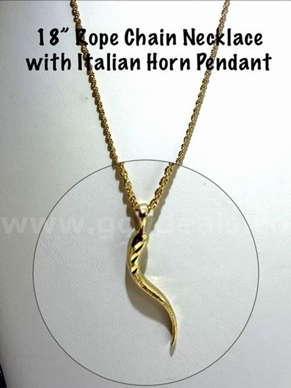 Stunning, 24kt Gold Filled, 18" Rope Chain W/ Italian Horn Pendant