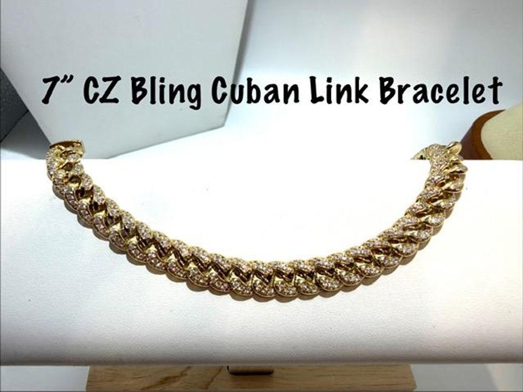 Gorgeous, 7 Inch, 24kt Gold Filled, Cuban link CZ Bling Bling Diamond Bracelet