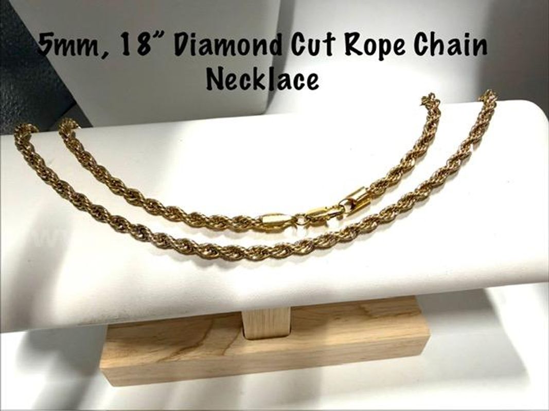 Gorgeous, 18 Inch, 24kt Gold Filled, 5MM Diamond Cut Rope Chain Necklace