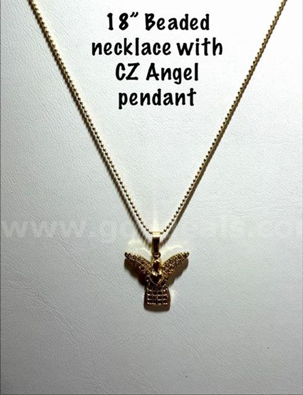 Adorable, 18 Inch, 24kt Gold Filled, Beaded Necklace W/CZ Diamond Angel Pendant
