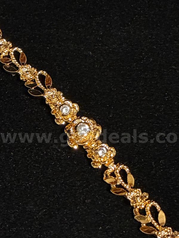 7” CZ Lovely Detailed Rose/Flower Bracelet. 24K Real Gold Filled.