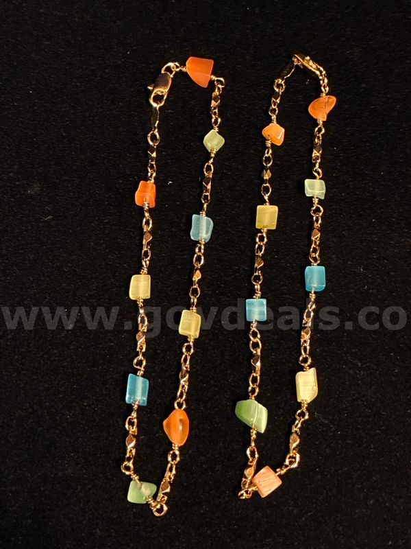 Beautiful, 9” Color Candy Stone Link Bracelets (2), 24K Real Gold Filled.