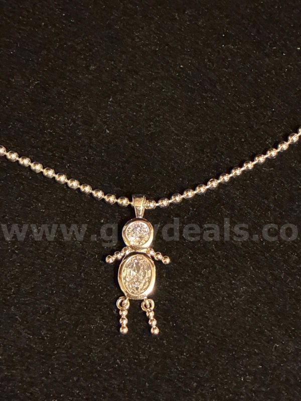 Gorgeous, Silver 24”, Beaded Chain W/ April Birthstone CZ Little Boy
