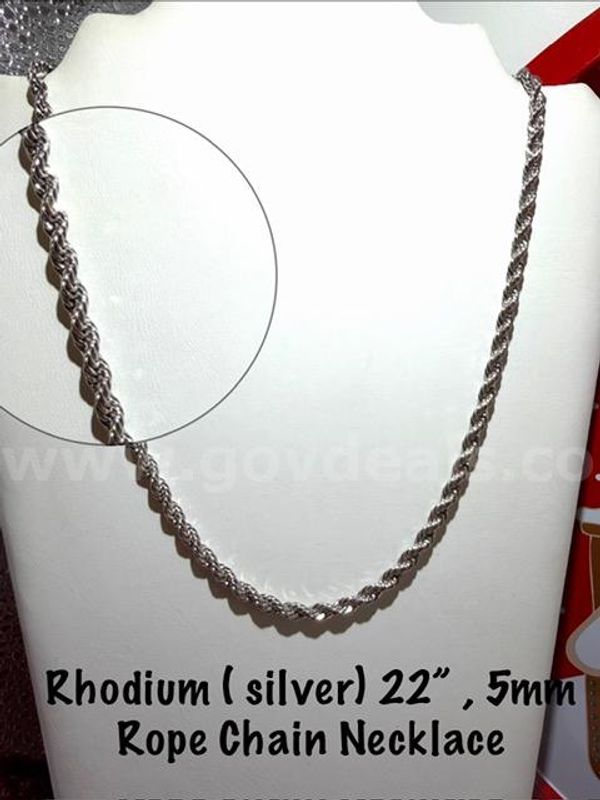 Beautiful, 22 Inch Rhodium Filled, 5MM Diamond Cut Rope Chain Necklace
