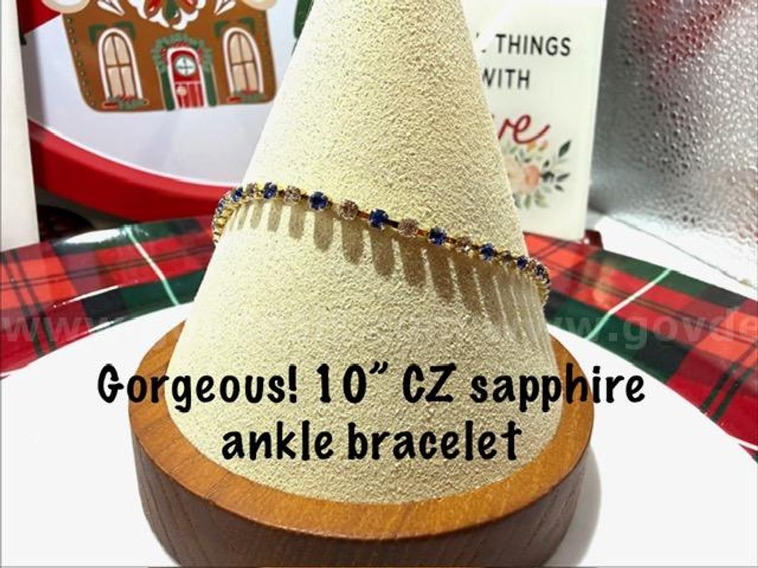 Breathtaking, Ladies, 10 Inch, 24kt Gold Filled Cubic Zirconia Sapphire Ankle Bracelet