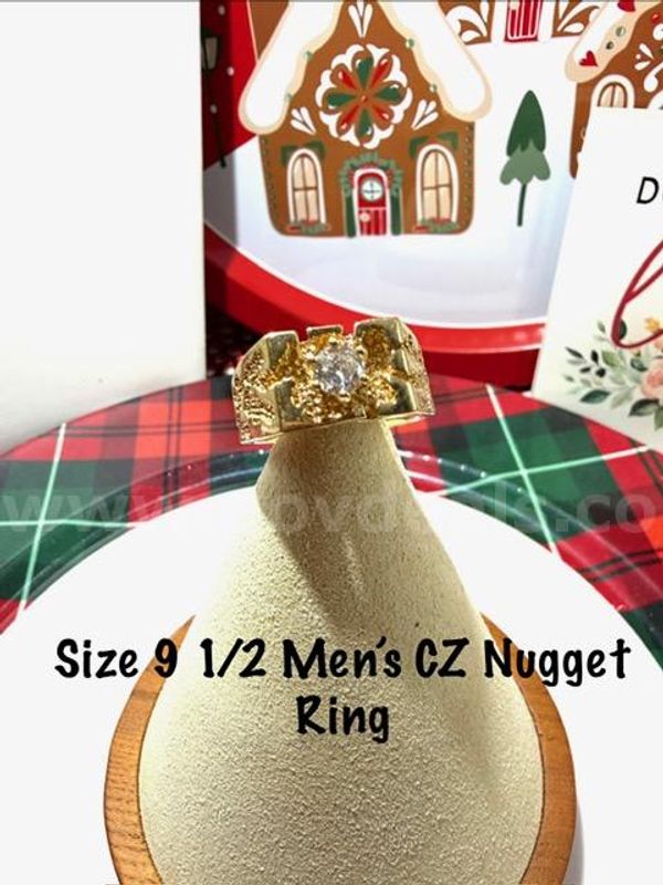 Magnificient, Men's, Size 9 1/2, 24kt Gold Filled, Cubic Zirconia Diamond Nugget Ring