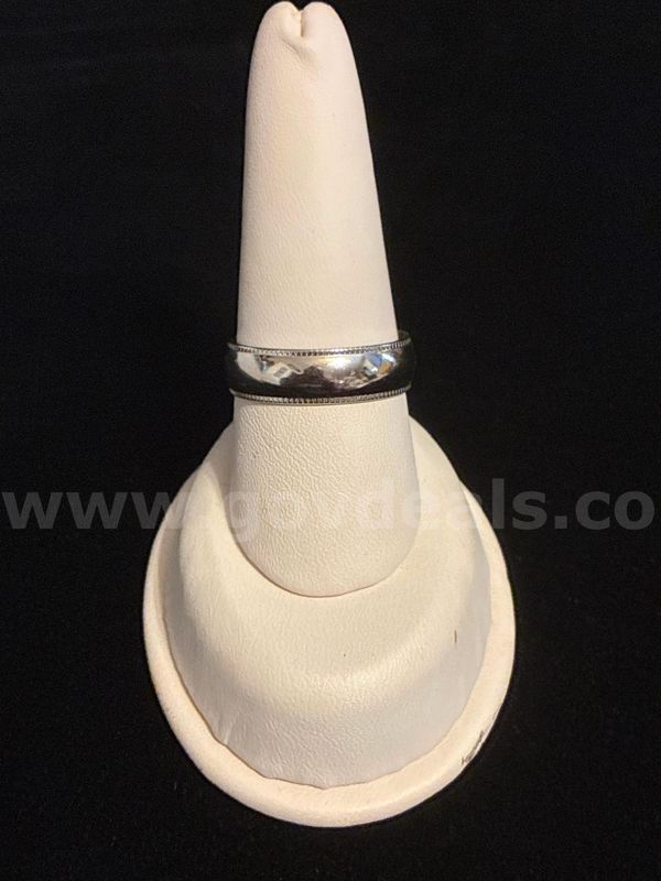Shiny, Rhodium (Silver), Size 10.5, Wide Done Band Ring W/ Rope-Style Milgrain Border.