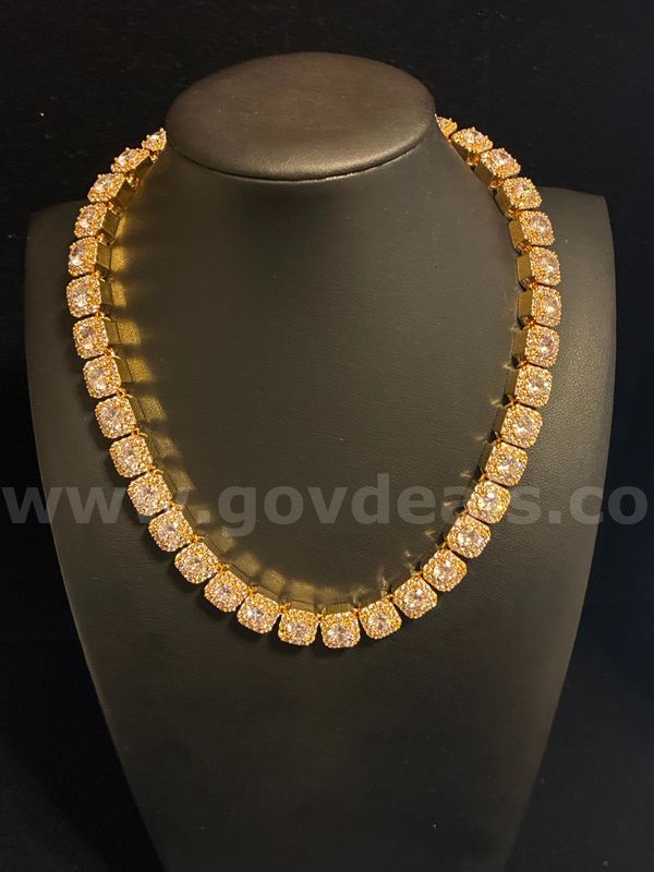 Bling Bling! 16 Inch , Heavy, Diamond CZ Box Link Iced Necklace, 24K Gold Filled