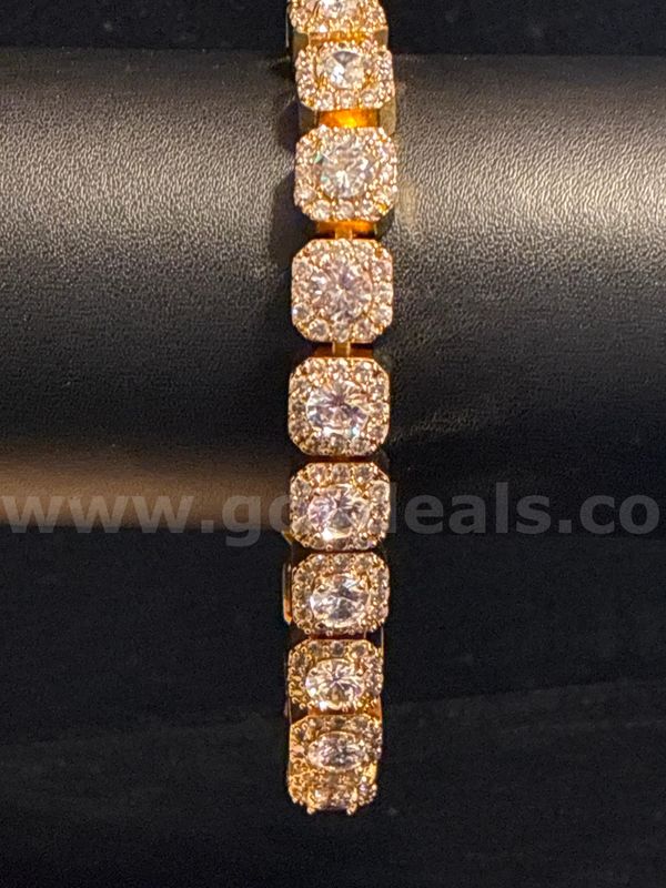 Bling Bling! 8 Inch, Heavy, Diamond CZ Box Iced Link Bracelet, 24K Gold Filled