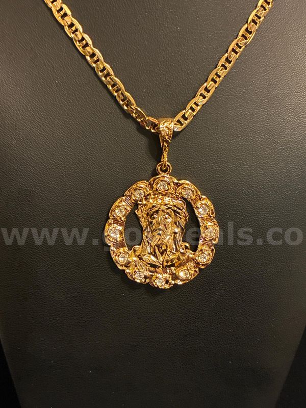 Beautiful, 24” Gucci Link Necklace W Large Jesus Diamond CZ Necklace 24K Real Gold Filled.