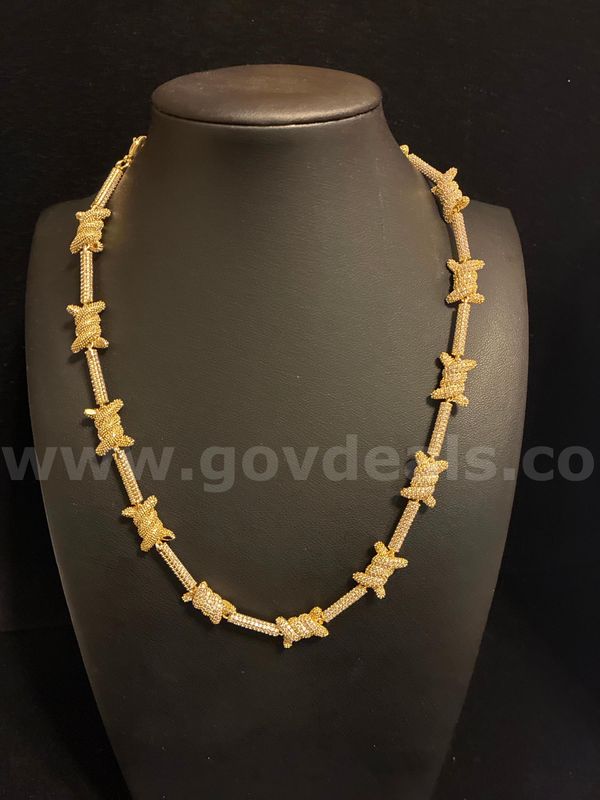 Unique, 18Inch, Iced-Out Knot Station Necklace, 24K Real Gold Filled.