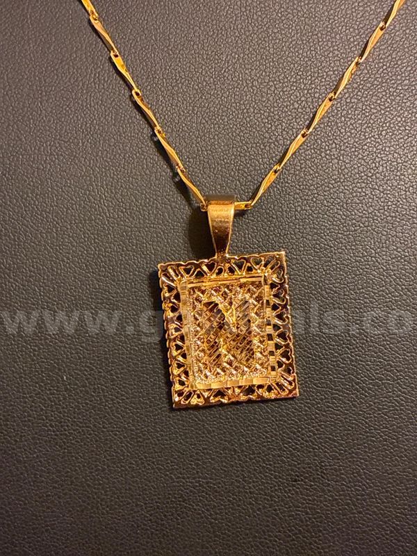 Beautiful, 24” Bar Link Necklace w/ Diamond-Cut Monogram Letter “N” Pendant, 24K Real Gold Filled.