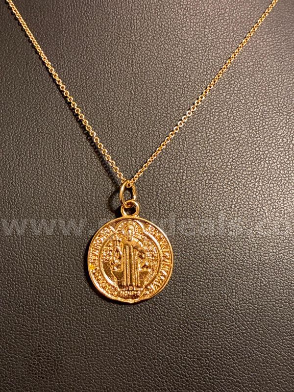 Protective, Saint Benedict Protection Medal Necklace 24K Real Gold Filled.