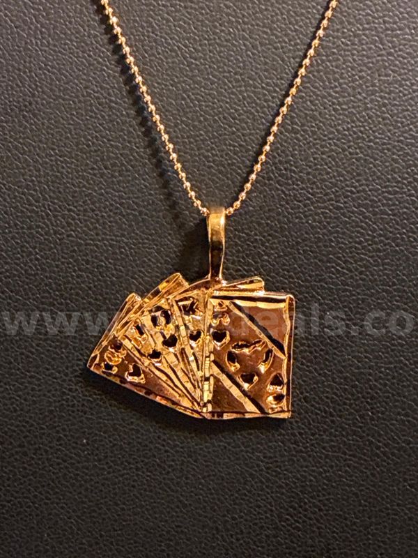 Fabulous, 24k Gold Filled, Royal Flush Playing Card Pendant W/ 16” Necklace.
