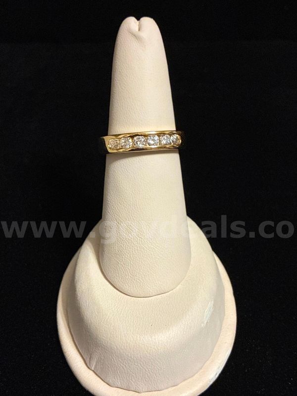Lovely, Ladies, Size 8, Classic Round Diamond- Cut CZ Channel Band, 24K Gold Filled.