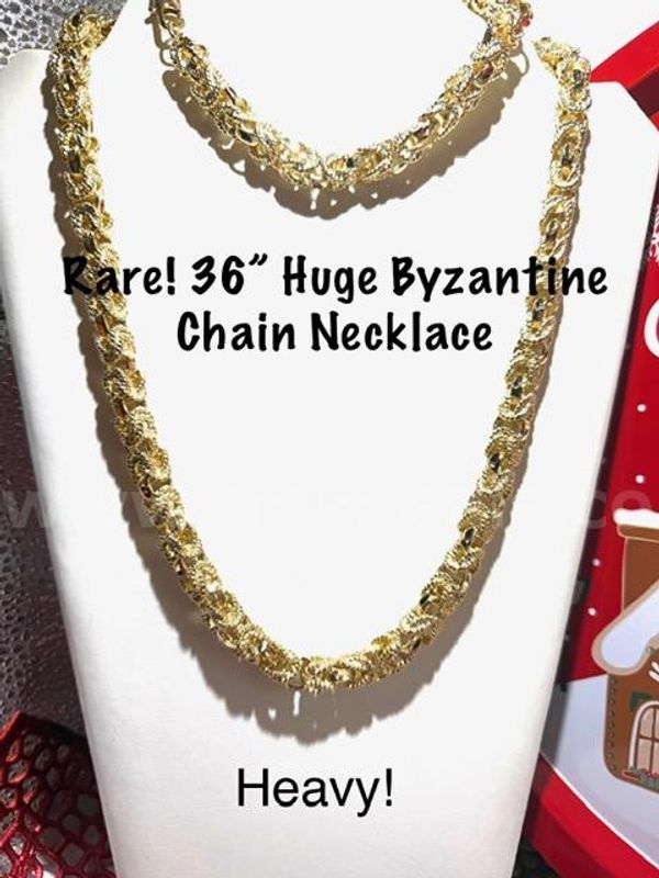 Breathtaking, Rare 36”, 24kt Gold Filled, Large Byzantine Chain Necklace