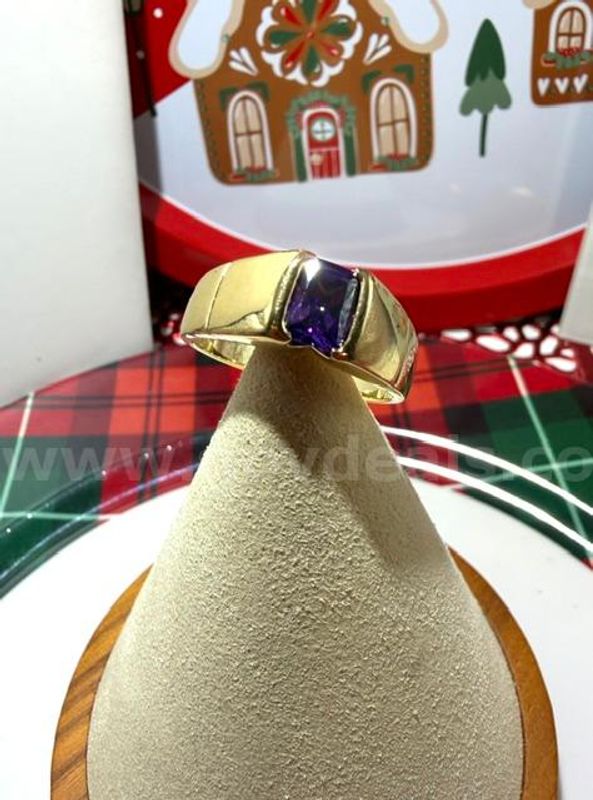 Stunning, Men's Size 13 1/2, 24kt Gold Filled CZ Amethyst Ring