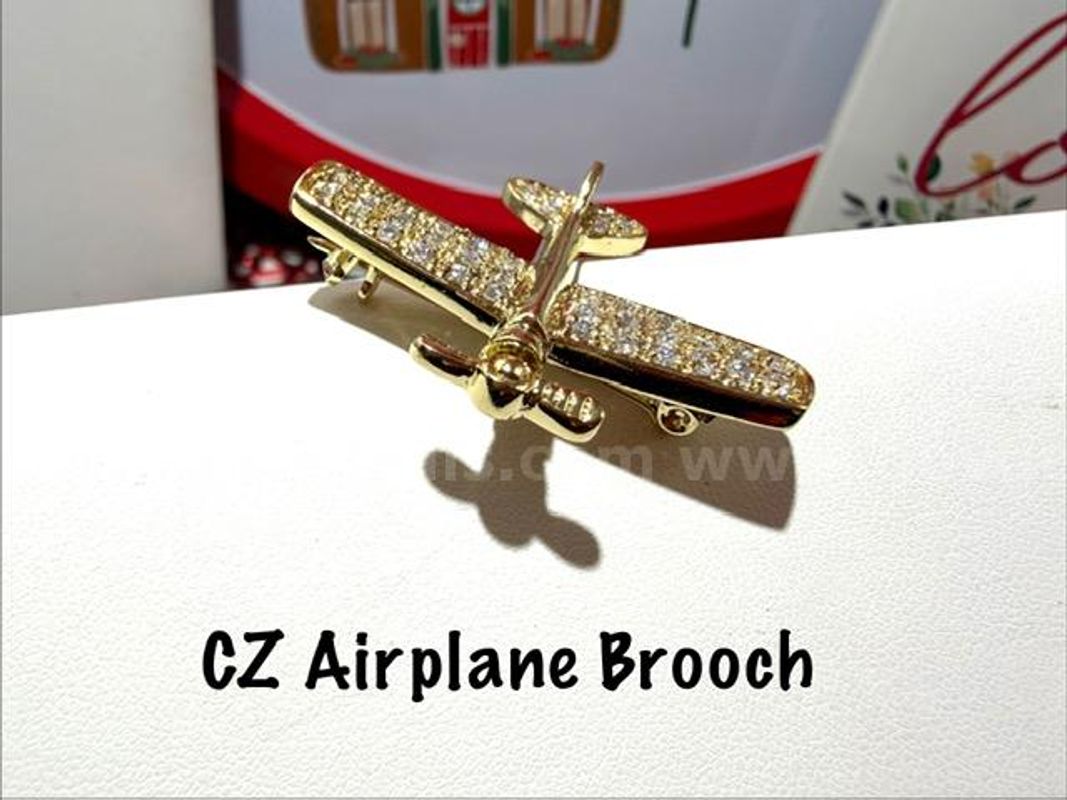 Unique, 24kt Gold Filled, Cubic Zirconia Airplane Brooch/Pin