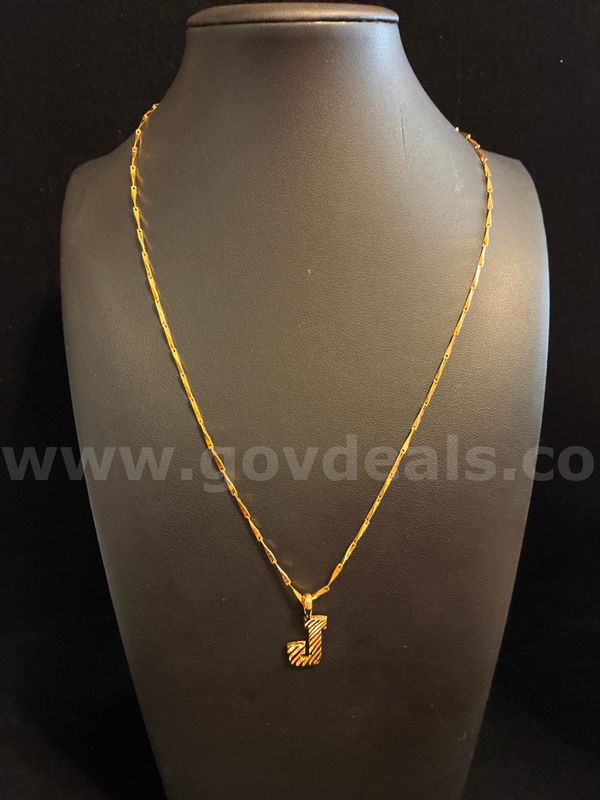Beautiful, 20” Bar Link Necklace w/ Diamond-Cut Initial. Letter “J” Pendant, 24K Gold Filled.