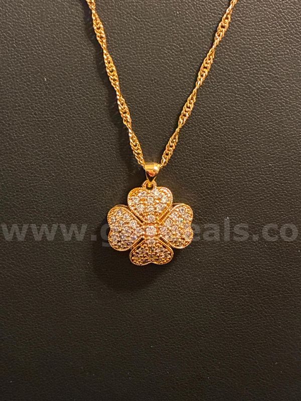 Lucky, 24k Gold Filled, 22” Whisper Necklace With Diamond CZ Clover Pendant.