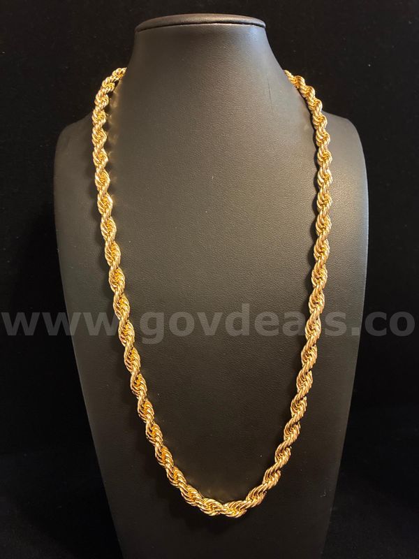Heavy , 18K Gold Layered, 5mm, 22 Inch, Diamond Cut, Rope Chain.