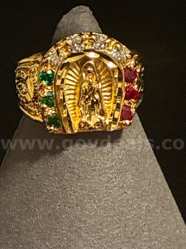 Popular Item! Size 9.5, Men’s, Lady Guadalupe Colored Diamond CZ Ring, 24K Gold Filled