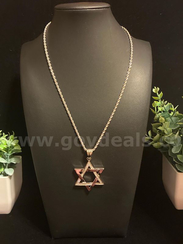 18” Rhodium Clad (Silver) 2mm, French Rope, W/ Large Diamond CZ, Star of David Pendant