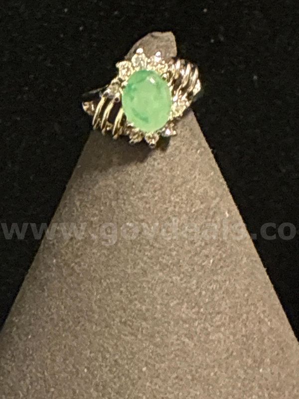 Beautiful, Size 4, Rhodium Clad (Silver),Jade-Green Oval Cabochon CZ Ring.