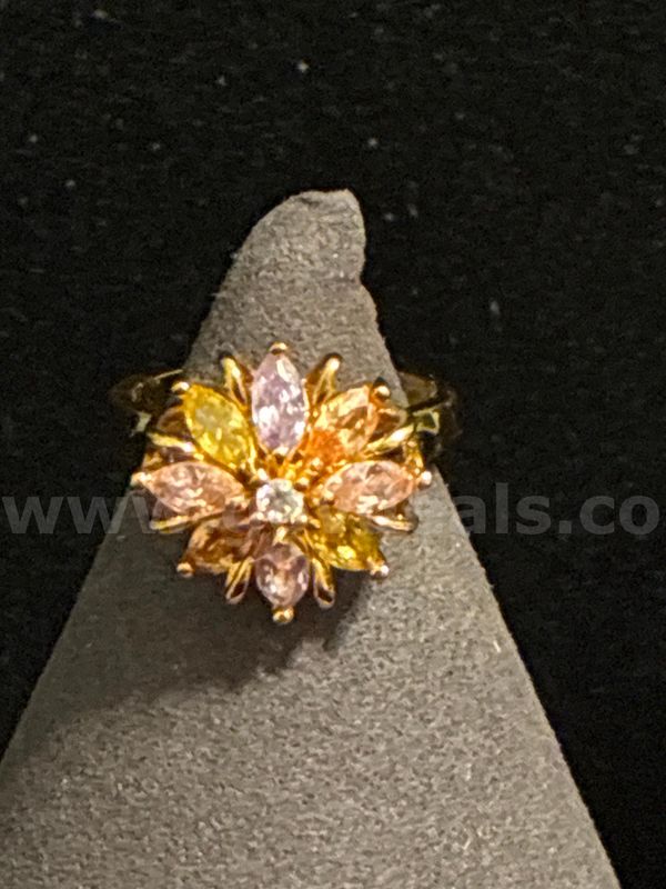 Stunning, Size 7, Ladies, Multicolor Marquise CZ Flower Ring 24k Gold Filled.