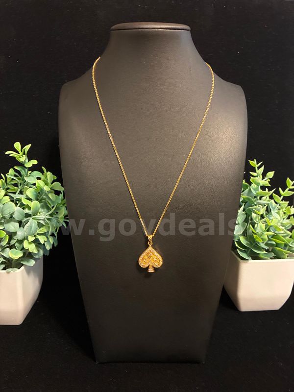 Fabulous, 24k Gold Filled, Diamond CZ Spade Pendant W/ 16”-18”Necklace.